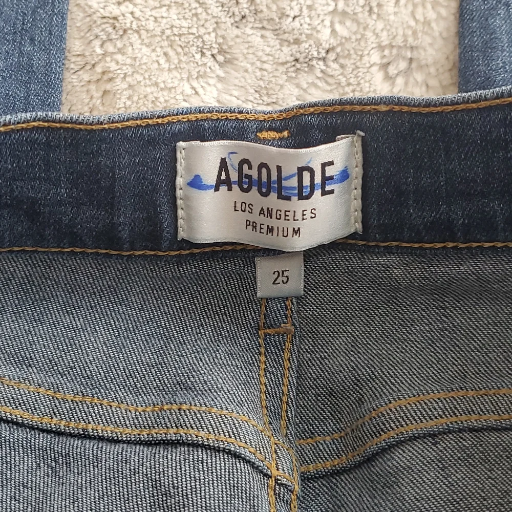 Agolde Dark Medium Wash Mid Rise Skinny Blue Jeans Size 25 Waist 25 Inches - Picture 3 of 6